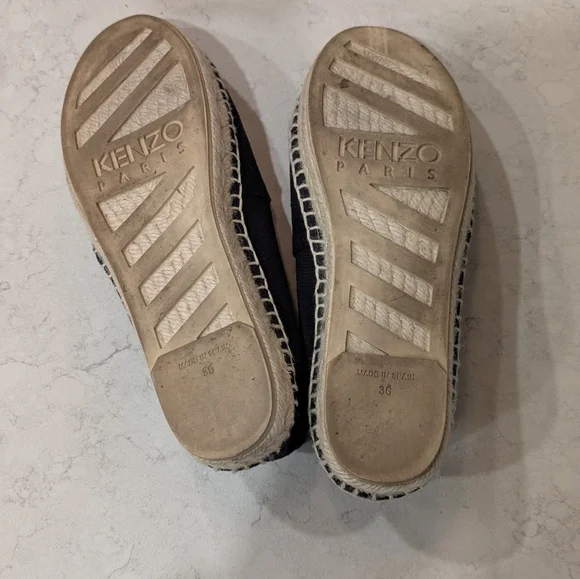 Kenzo Tiger Espadrilles Black Canvas Logo Flats Size 36 - Picture 5 of 6